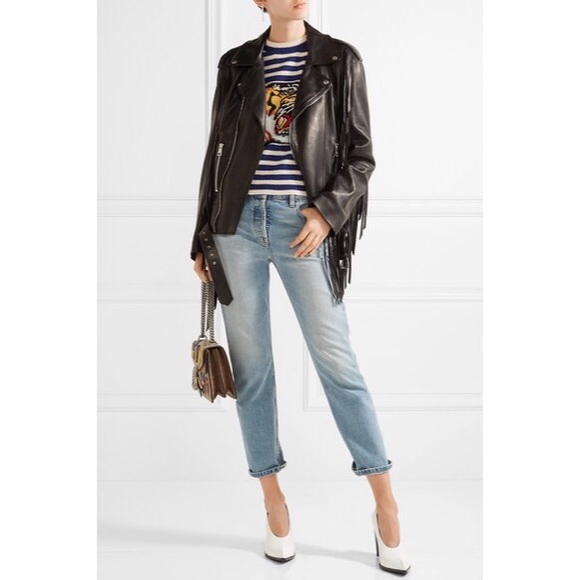 New Black GUCCI Fringe Beaded Leather Biker Jacket - Picture 2 of 5